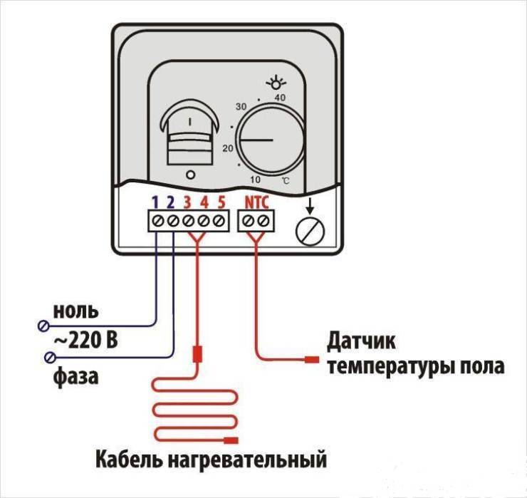 Монтаж и укладка нагревательных матов - схема подключения терморегулятора теплого пола