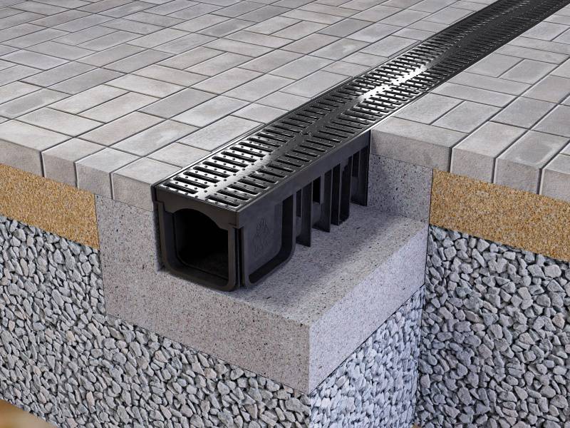 Лоток водоотводной бетонный с решеткой: железобетонный, дождевой, монтаж